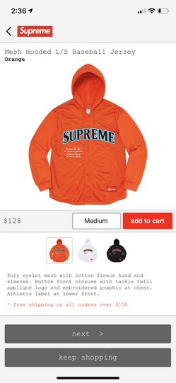 Orange Supreme Baseball Jersey Hooded L/S Hoodie Size Large Thumbnail