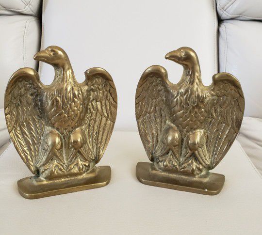 Set Of 2 Vintage Heavy Brass Eagle Bookends 