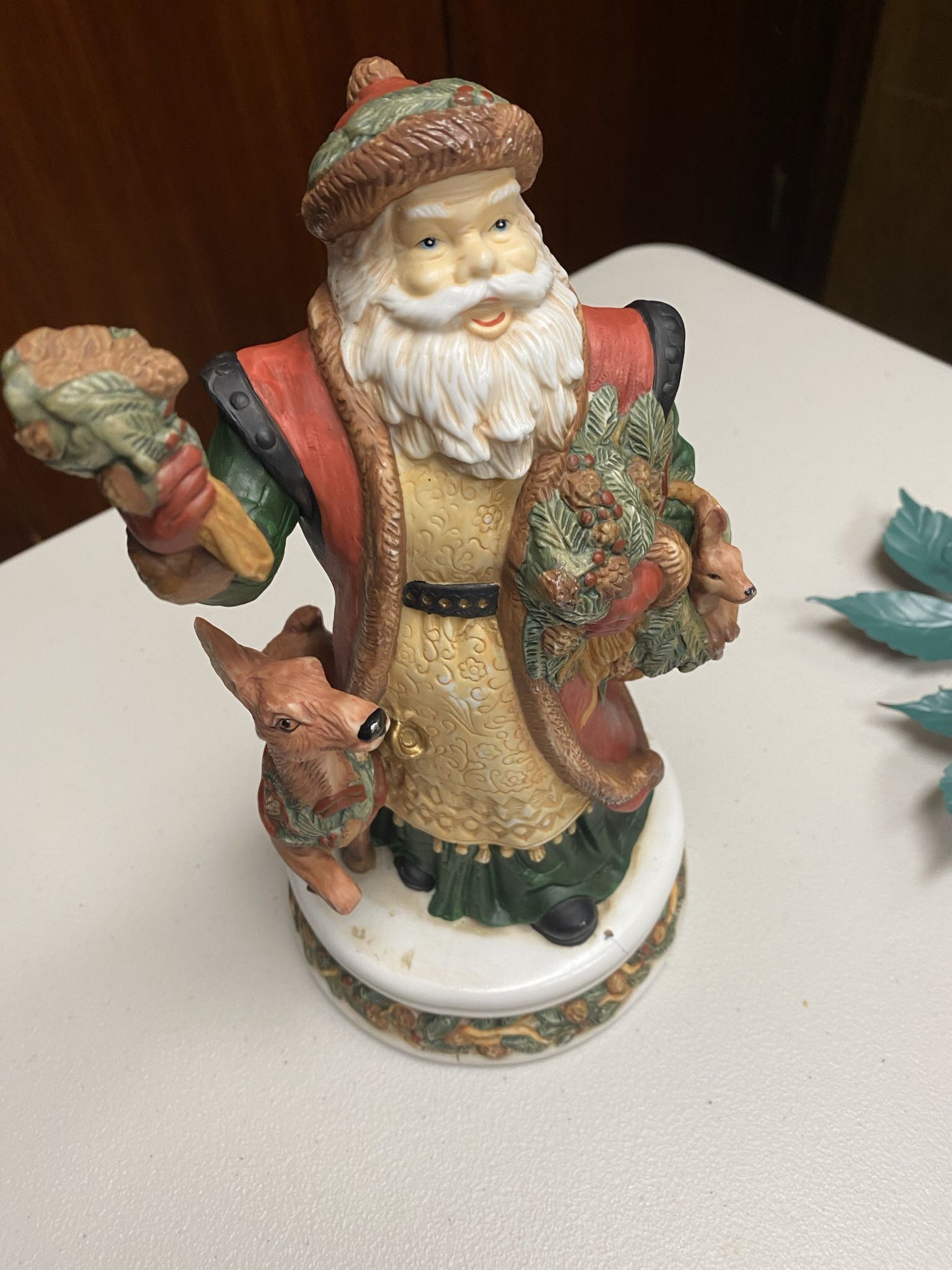 Vintage Musical Old World Santa Figurine with and Deers