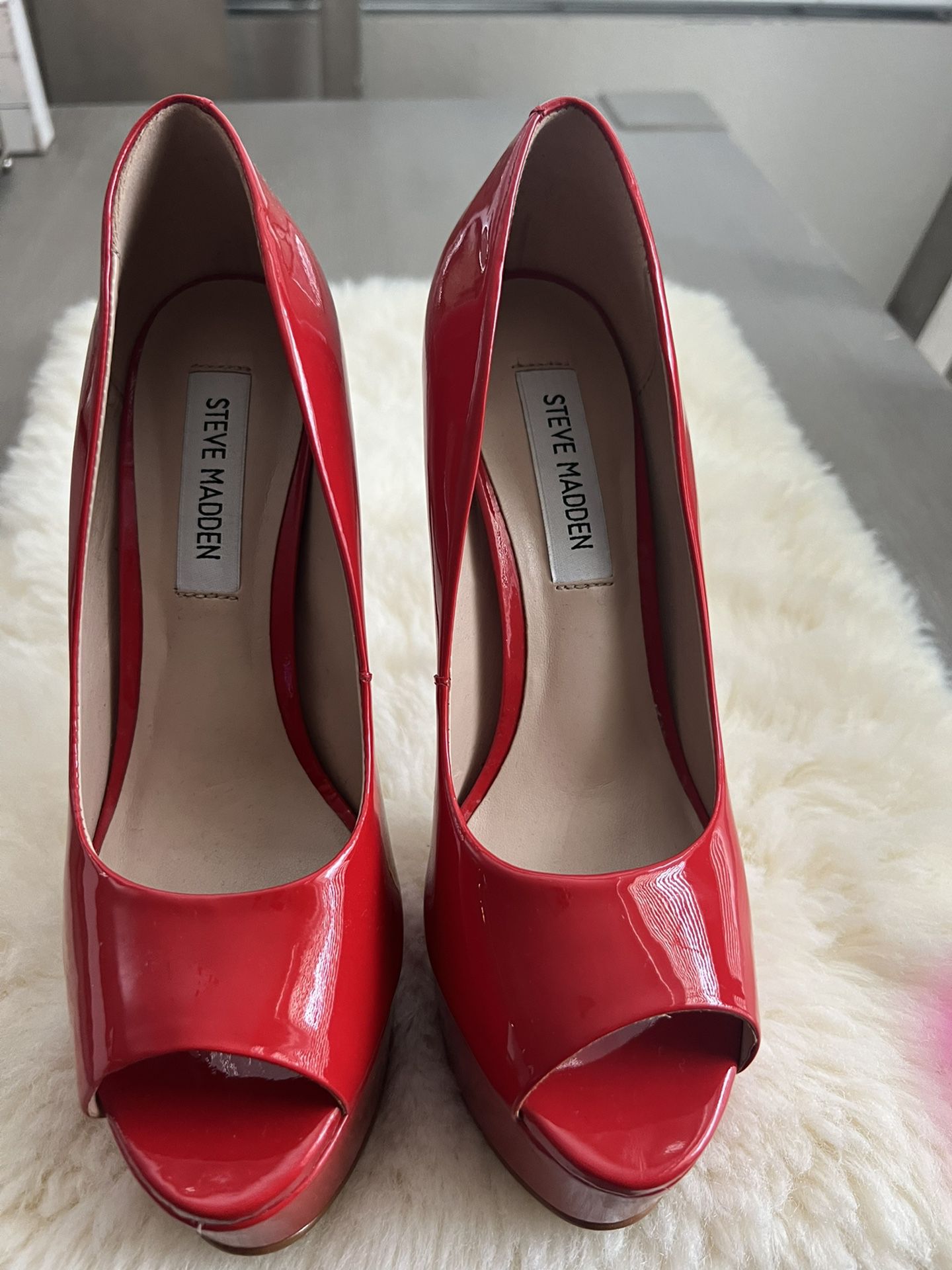 Red Peep Toe Heels 6.5