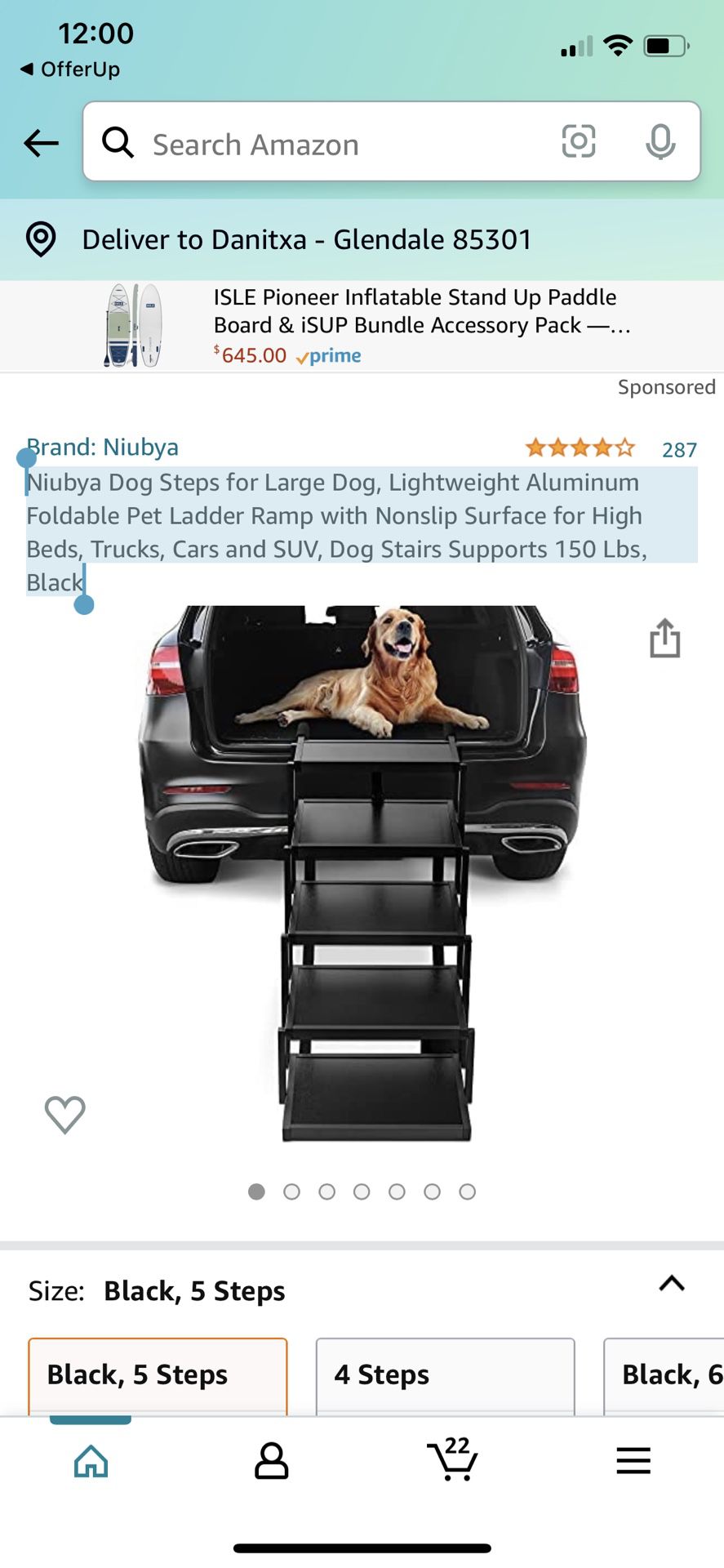 Niubya Dog Steps for Large Dog, Lightweight Aluminum Foldable Pet Ladder Ramp with Nonslip Surface for High Beds, Trucks, Cars and SUV, Dog Stairs Sup