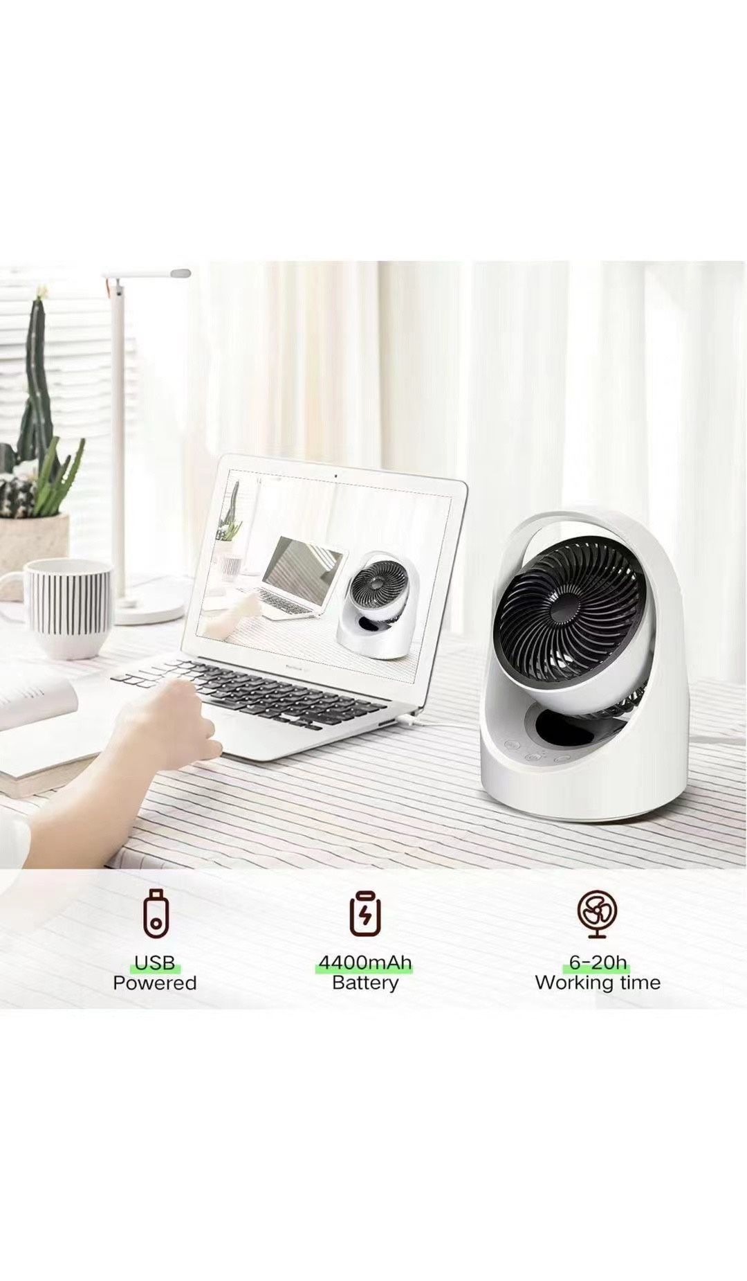 Air Circulator Fan Rechargeable Desk Fan Portable Oscillating Cordless Fan with LED Light 4 Speeds USB Powered Quiet Table Fan for Home Office Bedroom