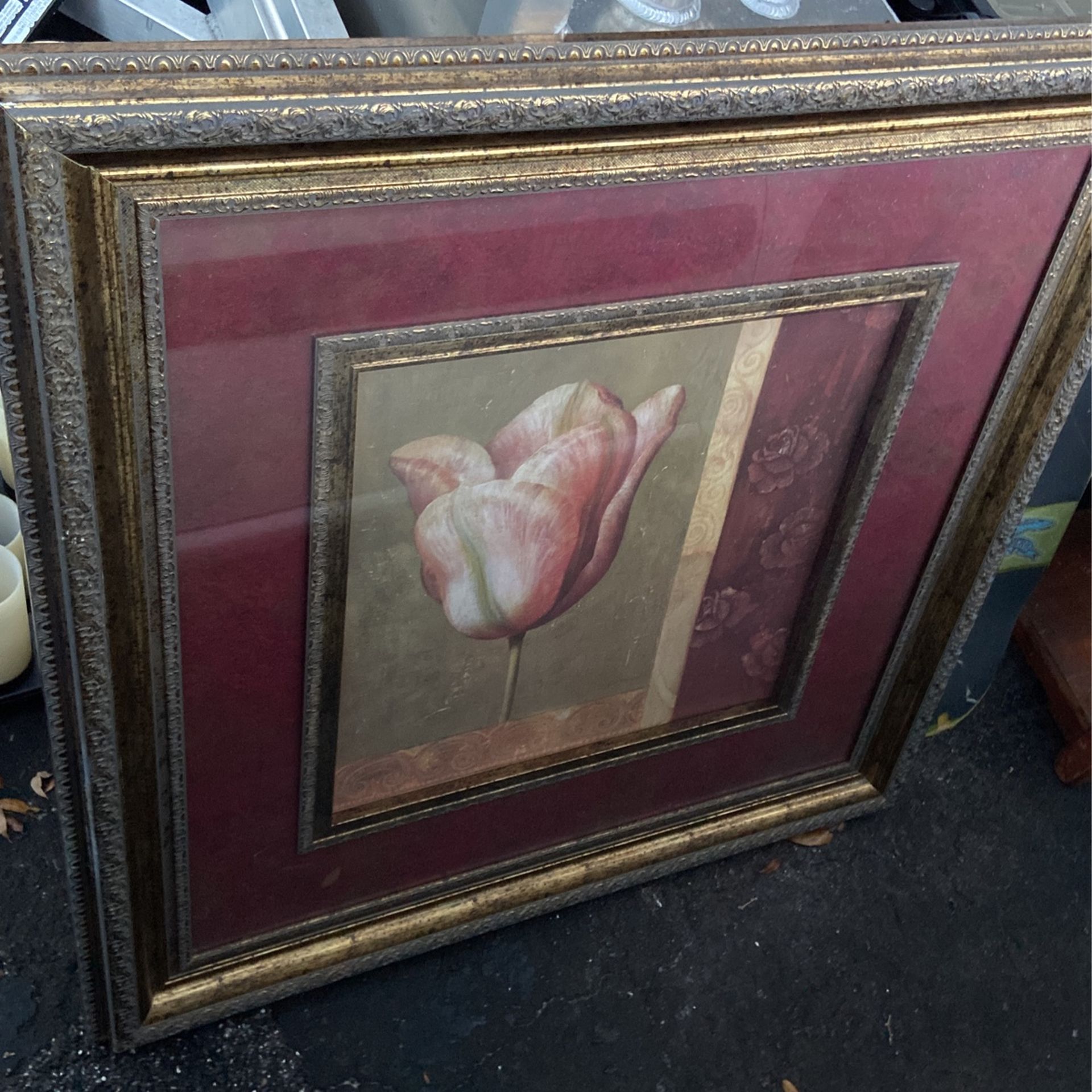 Large Double Frame Matted Picture. Square, Gold Frame