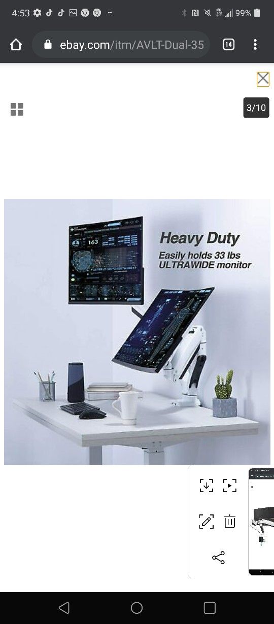 AVLT Dual 35" Monitor Desk Stand - Mount Two 33 lbs Computer Screens