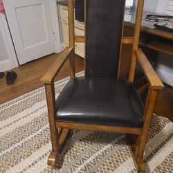 Wooden Leather Rocking Chair  Thumbnail