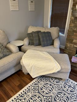 Couch + Over Sized Arm Chair With Ottoman  Thumbnail