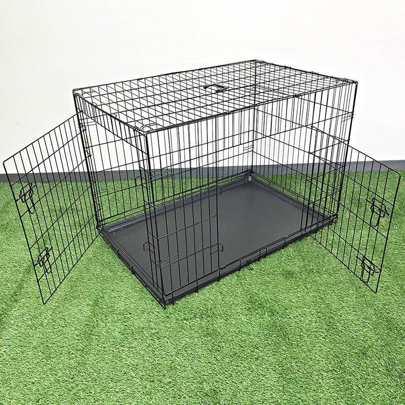 $65 (new) folding 42” dog cage 2-door pet crate kennel w/ tray 42”x27”x30”