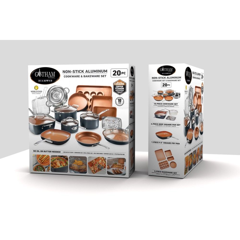 20 Piece All in One Kitchen Cookware + Bakeware Set with Nonstick Durable Ceramic Copper Coating