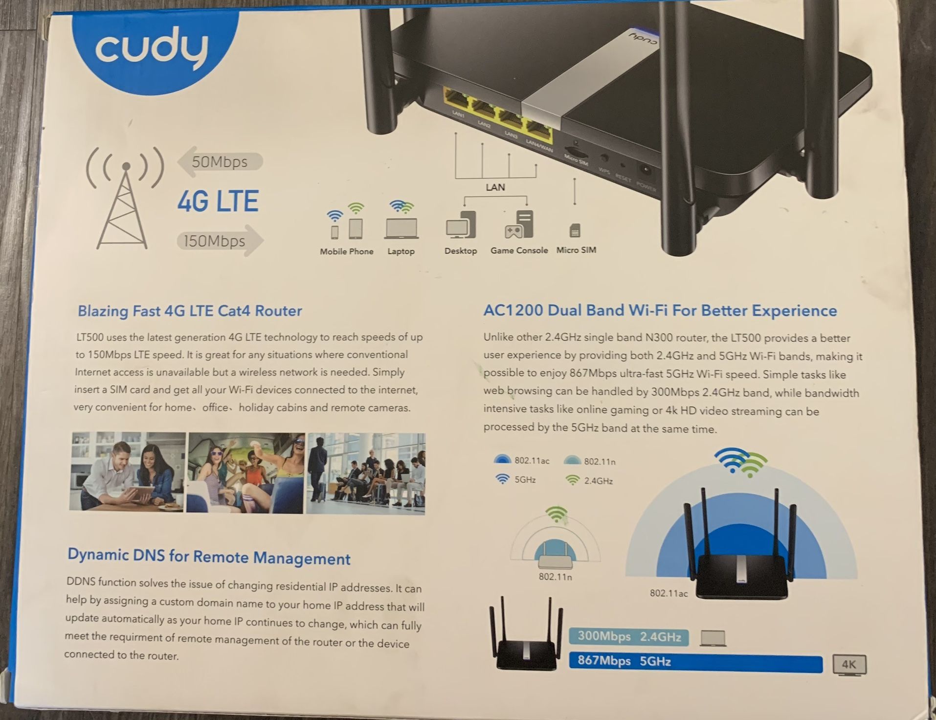 Cudy AC1200 Dual Band Unlocked 4G LTE Modem Router with SIM Card Slot, 1200Mbps Mesh WiFi, EC25-AFX Qualcomm Chipset, 5dBi High Gain Antennas, DDNS, V