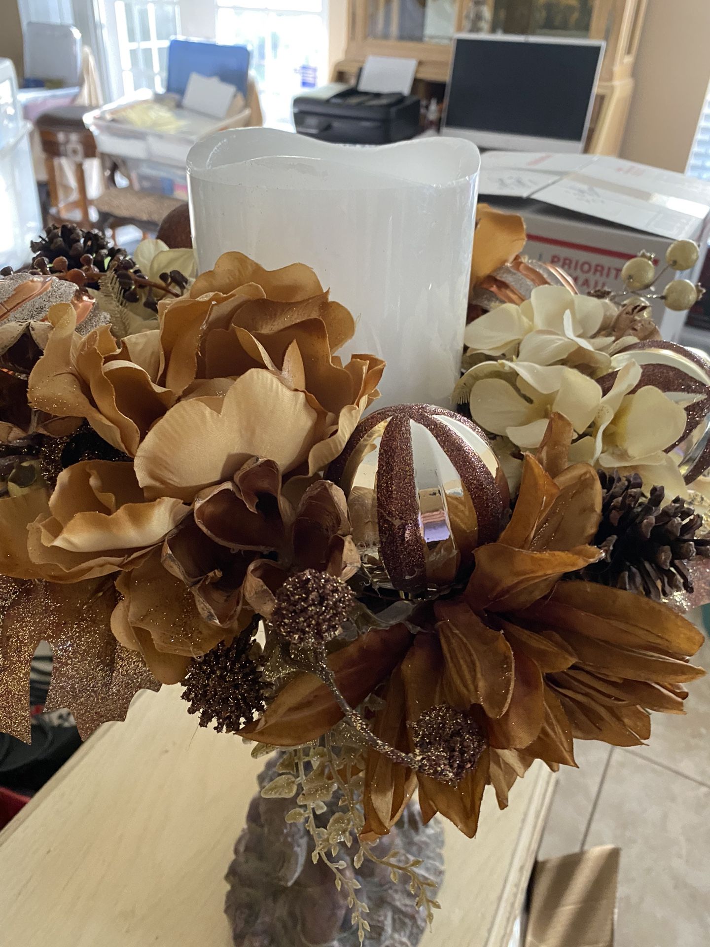 Fall centerpiece with Led Candle In Center