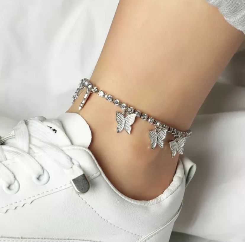 New Butterfly Anklet Tennis Chain Silver