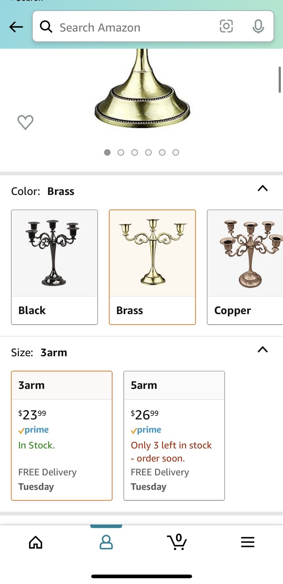 Candelabra 3 arm- Brass Gold