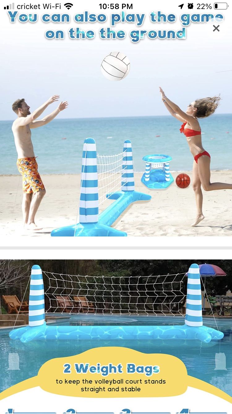 New - Inflatable Pool Volleyball Net Basketball Hoop Swimming Set - 2 Boxes Available