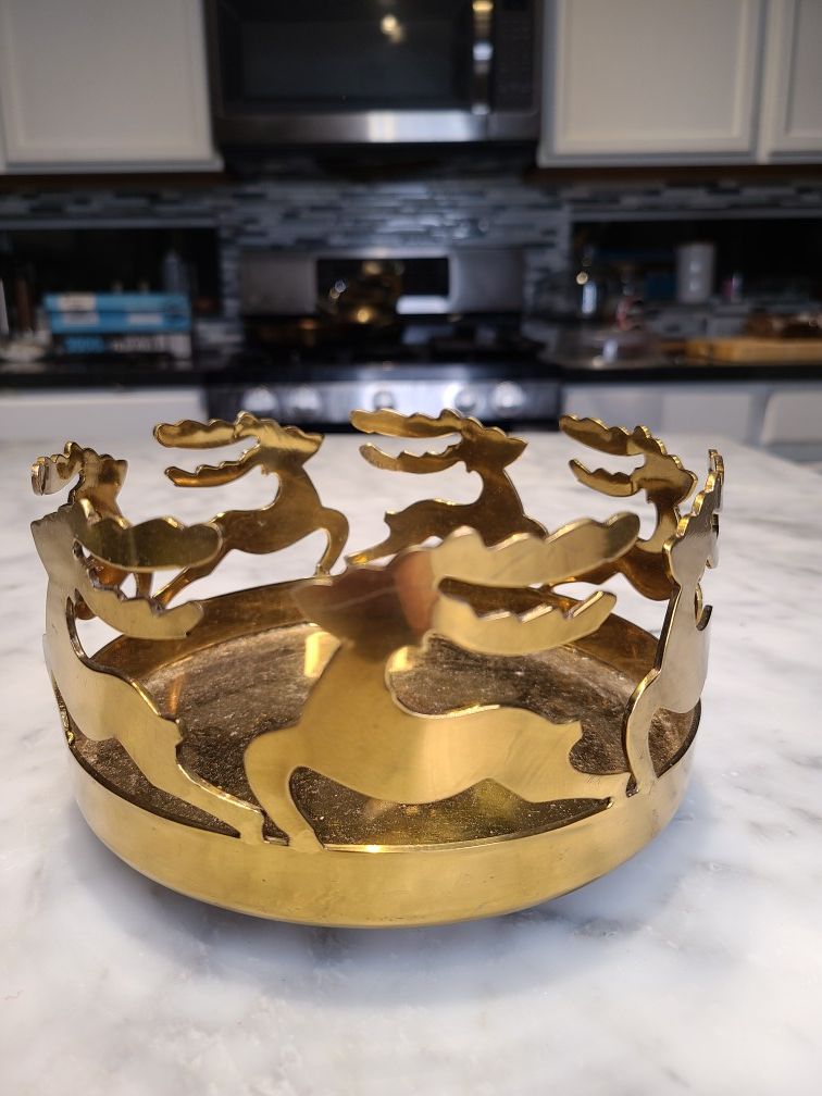 Reindeer Christmas candle holder brass