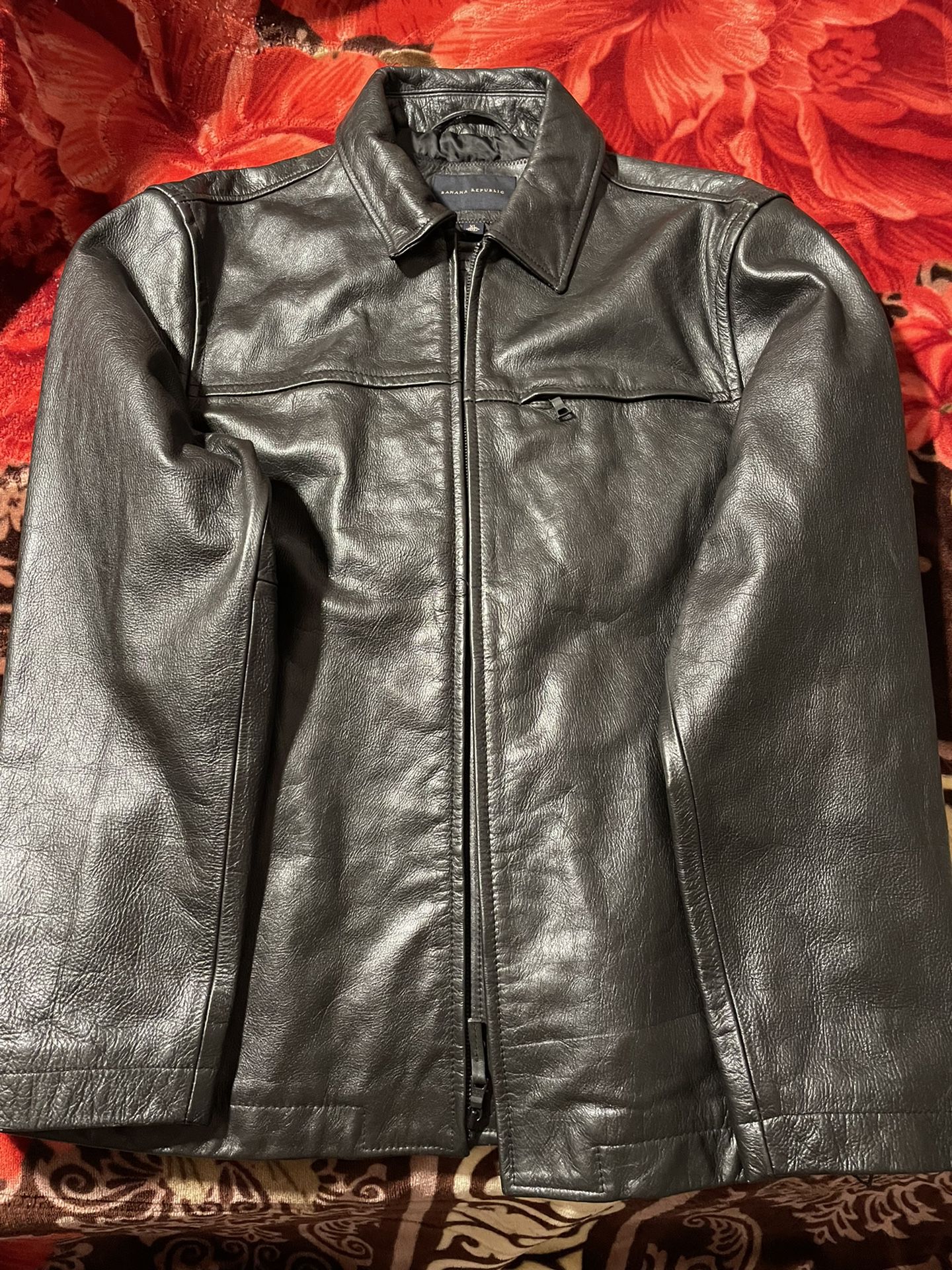 Banana Republic Leather Jacket Full Zip Collard Stand-up/Spread Collar Men's Size XL EXTRA LARGE Black RN 54023    