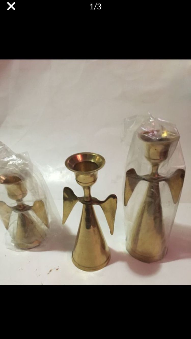 SOLID BRASS ANGEL TAPER CANDLE HOLDERS