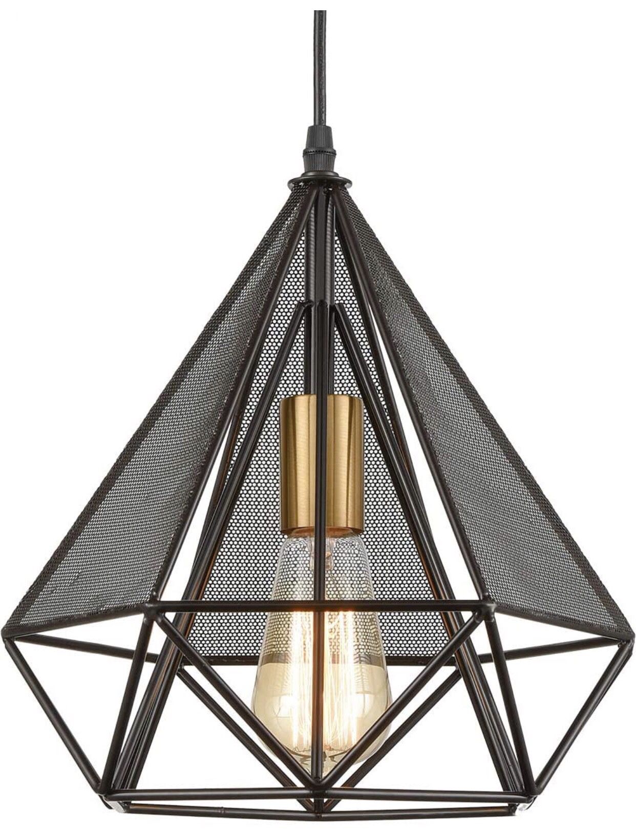 Loft Geometric Metal Cage Pendant Lights Diamond Shape Hanging Light for Kitchen Island Brass Socket
