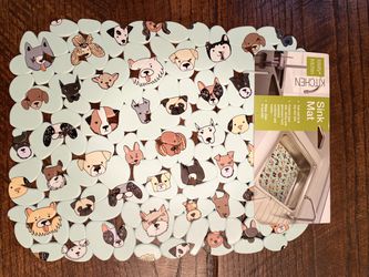 Dog Themed Sink Mat By Totally Kitchen, Various Breeds Of Dogs Faces 🐶 Thumbnail