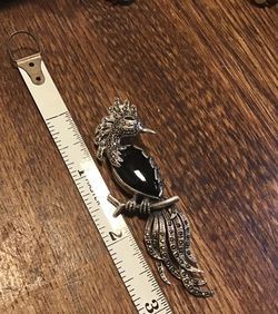 Sterling Parrot Onyx Marcasite with Ruby Eye Thumbnail