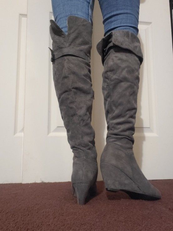 Gray Thigh High Boots
