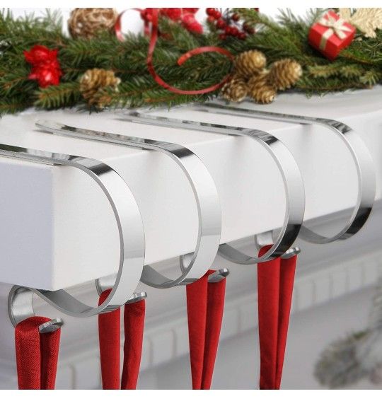 4 Pack Adjustable Stocking Holder Non-Skid Stocking Hangers Lightweight Stocking Hooks for Fireplace Home Decor