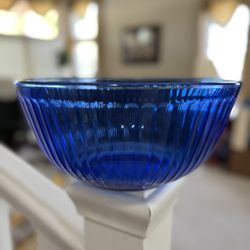 Pyrex Cobalt Blue Ribbed Glass Bowl 7403-S 10 Cups 2.5L Made In USA Thumbnail
