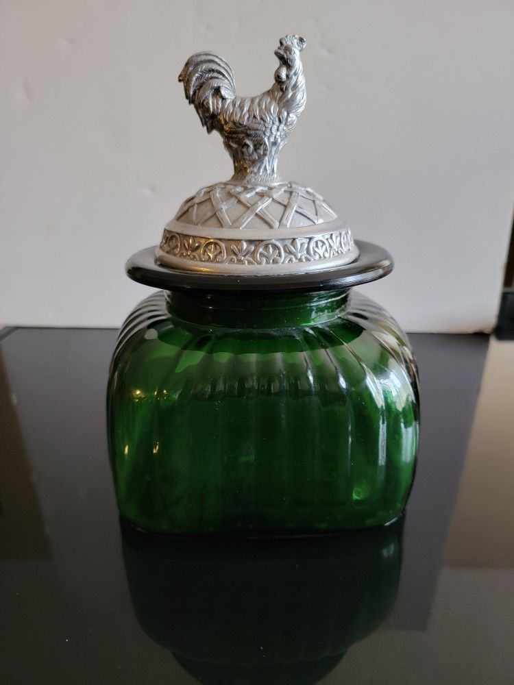 Vintage Artland Amber Glass Decanter/Pewter Rooster
