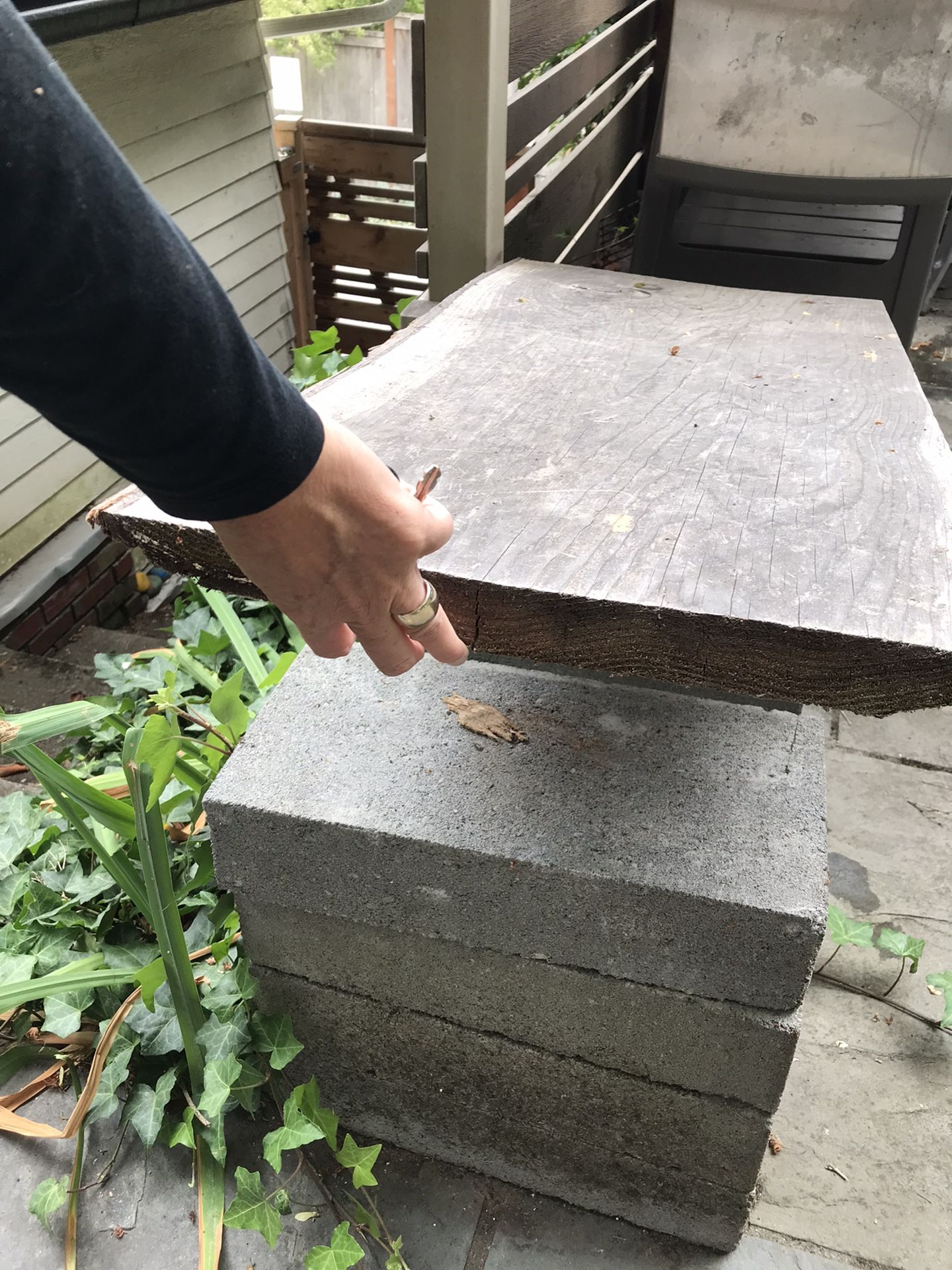 FREE: Two Live Edge Cedar Pieces & Fifty 8x16x4 Concrete Blocks