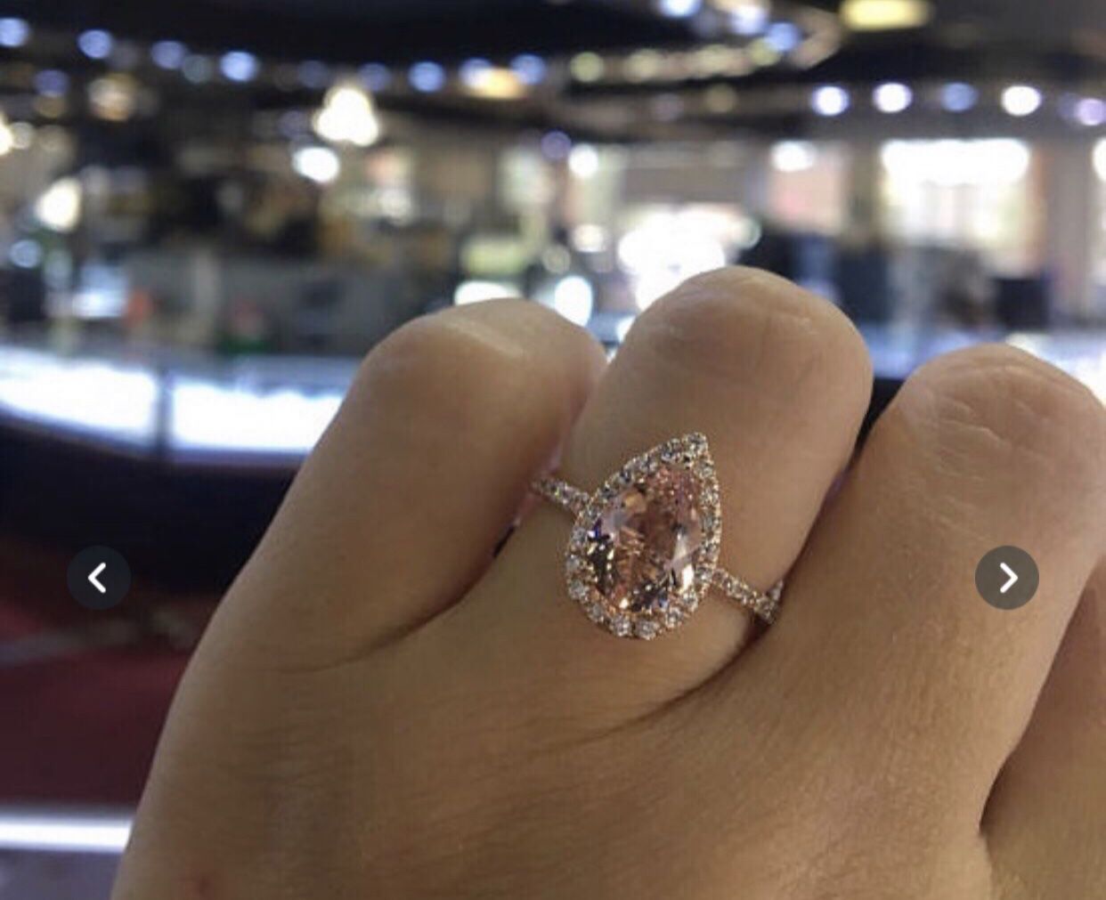 14k Rose Gold With 925 Starling Silver Natural Morganite And Diamond Halo Ring Pear Shape Ring Size 8