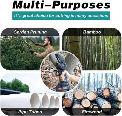 Mini Chainsaw Cordless Electric Chainsaw with 2 Upgraded Battery 2 Chain, 4-Inch Battery Chainsaw Mini Saw for Garden Tree Pruning Br