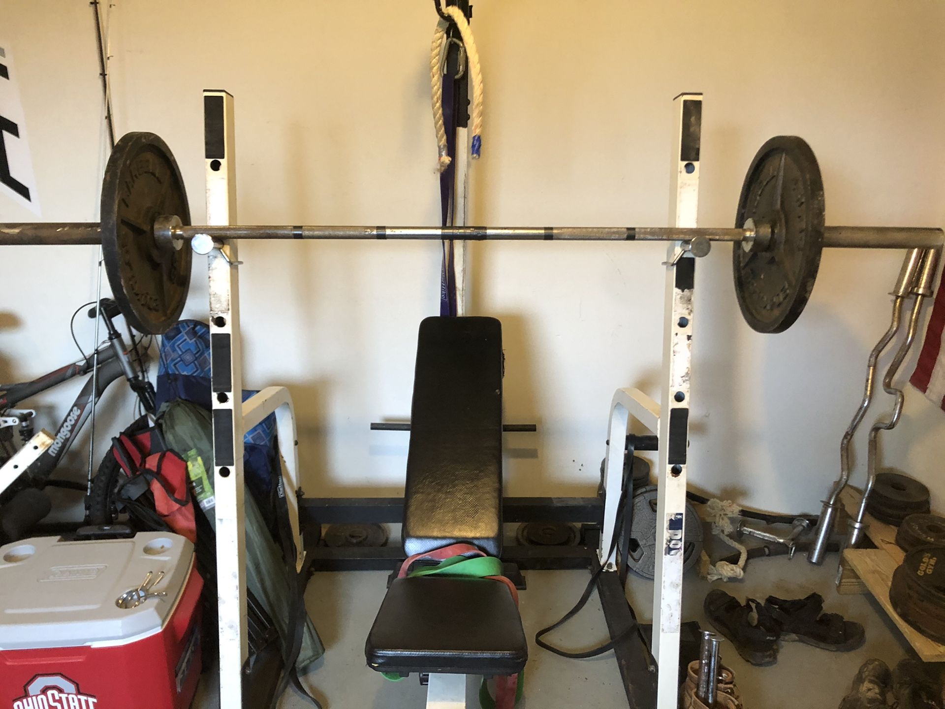 Tall bench rack and weights