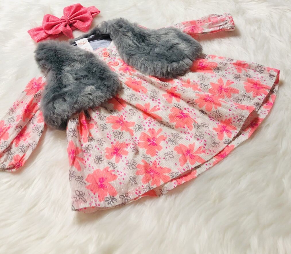 Cat & Jack Dress w/ Faux Fur Vest *3-6 Months