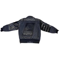 90s PHOENIX SUNS Jeff Hamilton NBA Leather Denim Jacket Large Rare Thumbnail