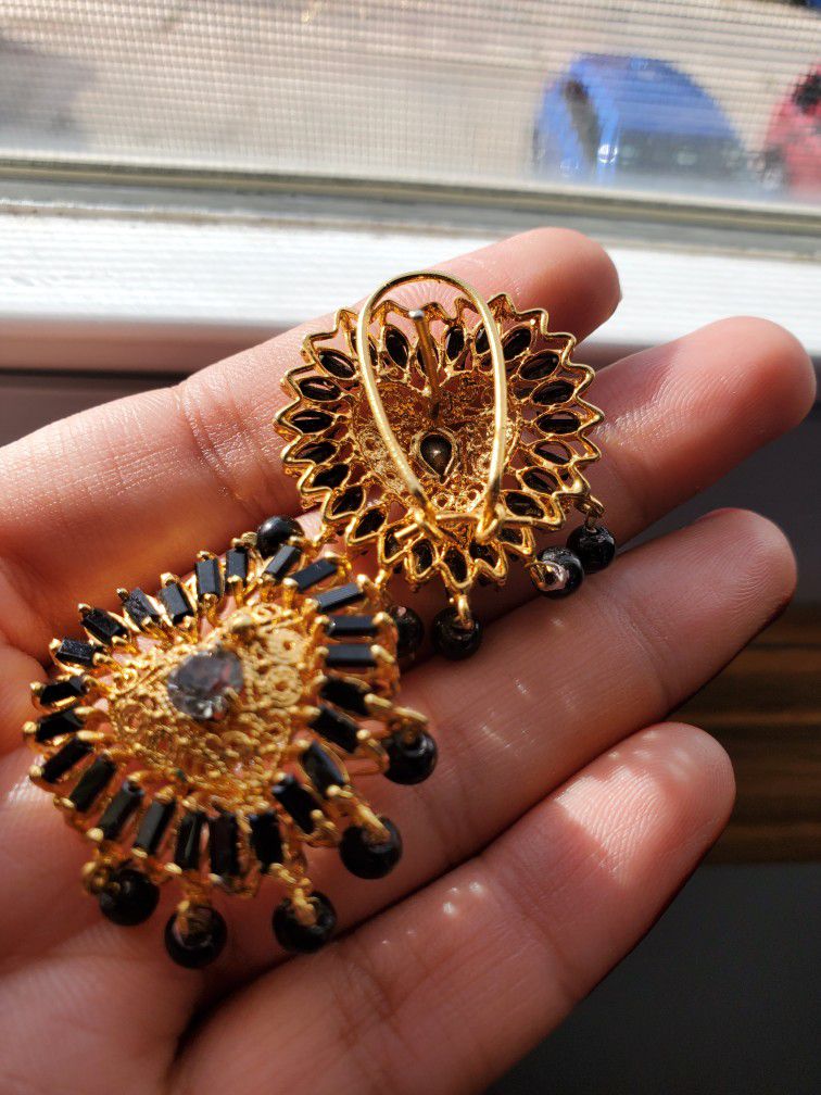 Gold And Black Earrings 