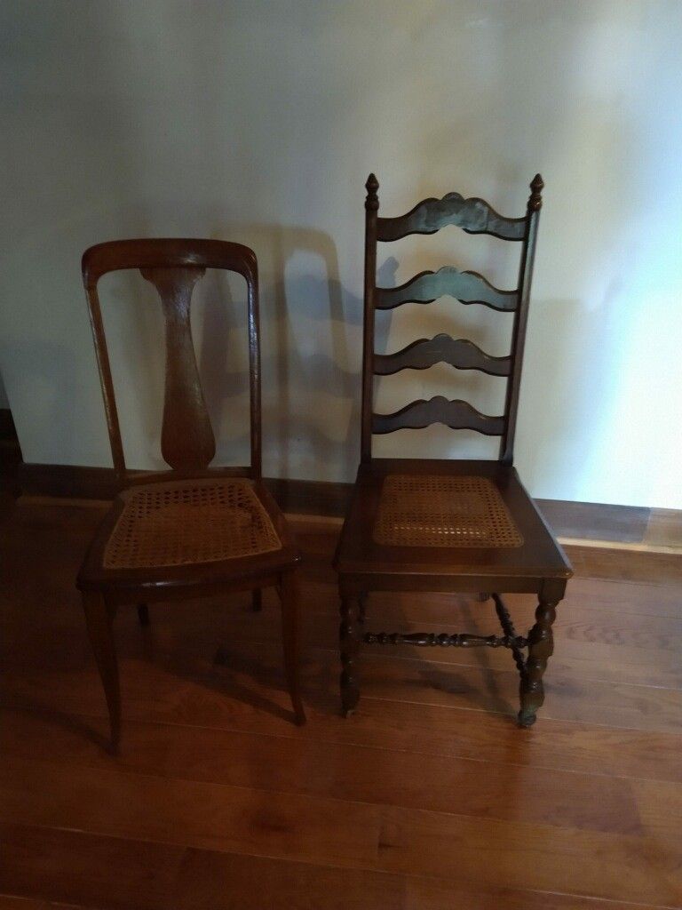 2 antique oak cane bottom chairs