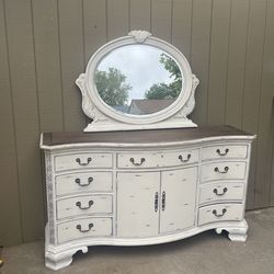 Beautiful Large Dresser With Mirror Chalk painted And Distressed  Thumbnail