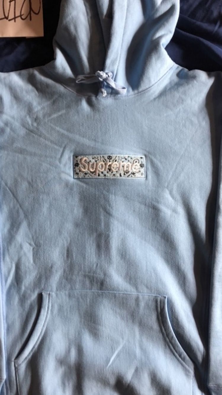 Supreme Bandana Box Logo Hoodie Size Small Light Blue