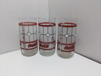 Vintage Coca Cola Stained Glass Cups Drinking Glass Tiffany Style Coke Frosted Lot Thumbnail