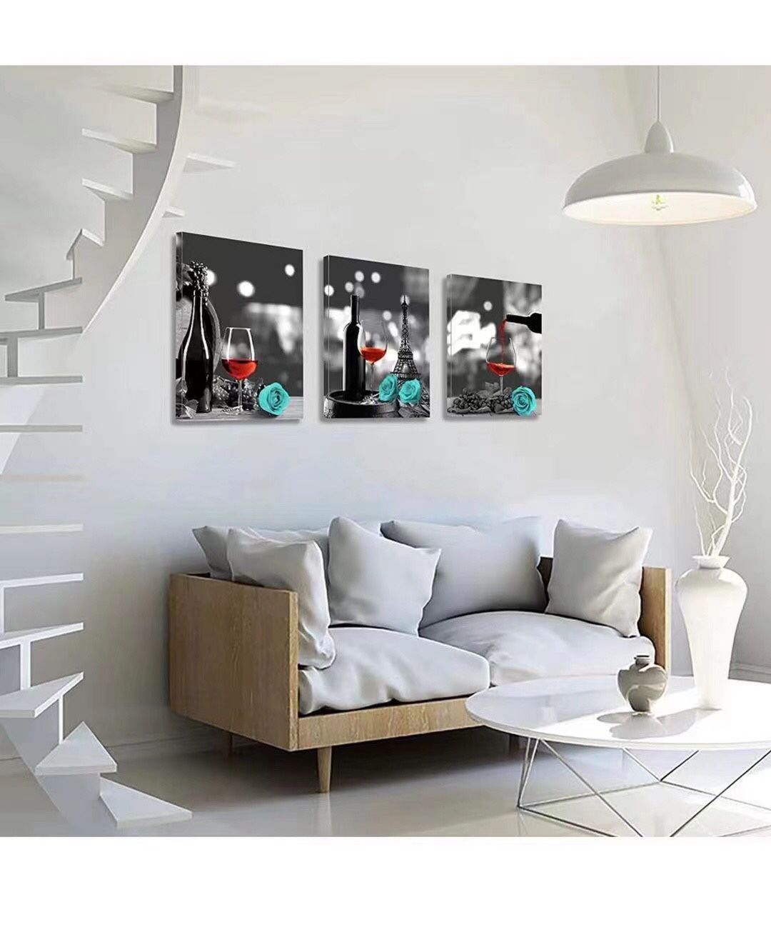 Kitchen Wall Decor Canvas Wall Art Red Wine Teal Rose Artwork for Home Walls Black and White Painting Giclee Printed Dining Room Decor Turquoise Pine