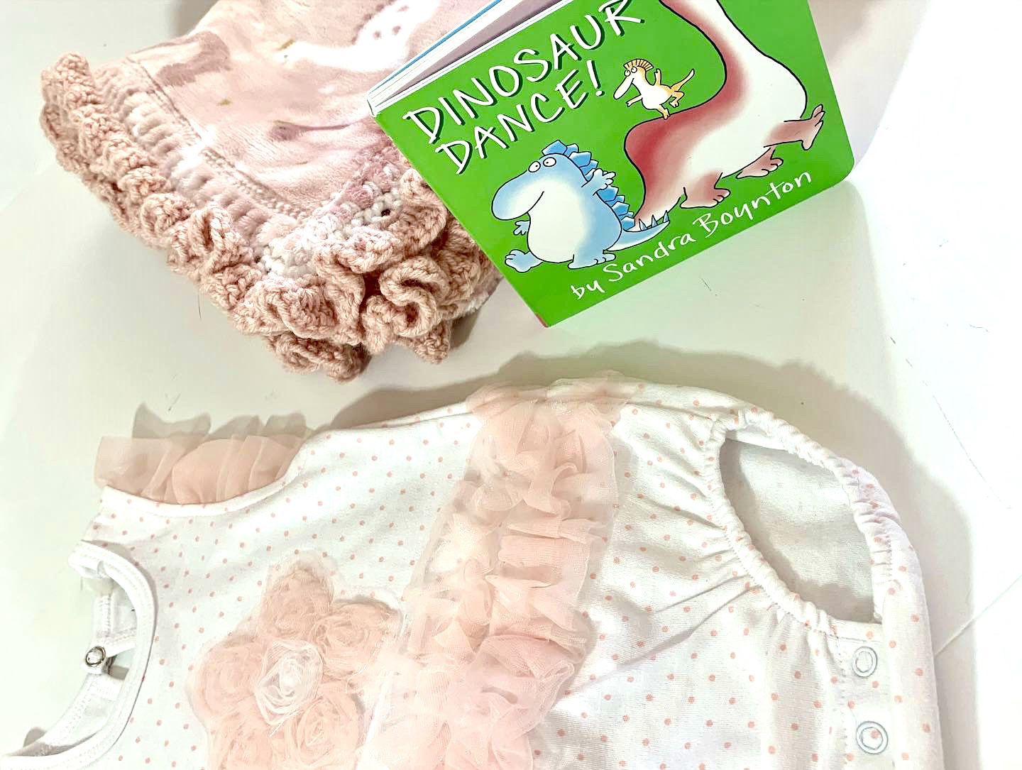 Dinosaur Princess with Ruffles Crochet Baby Blanket Gift Set
