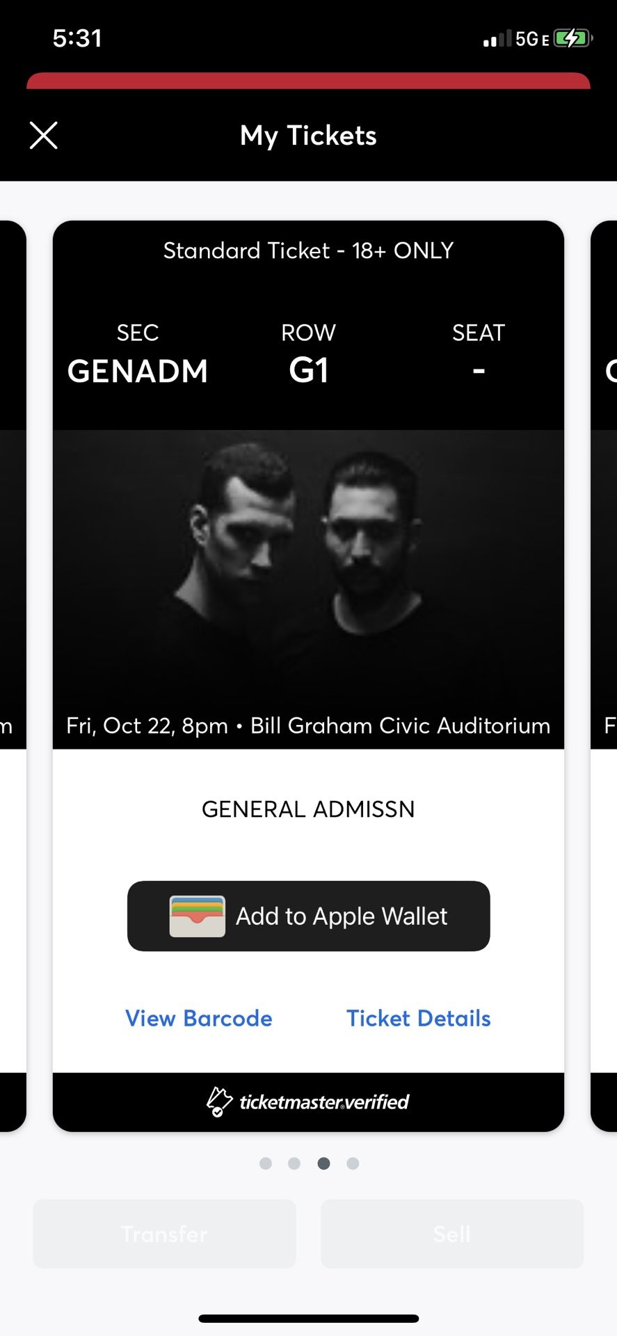 Selling 4 Slander Bill Graham Tickets For Tonight For $60 Each