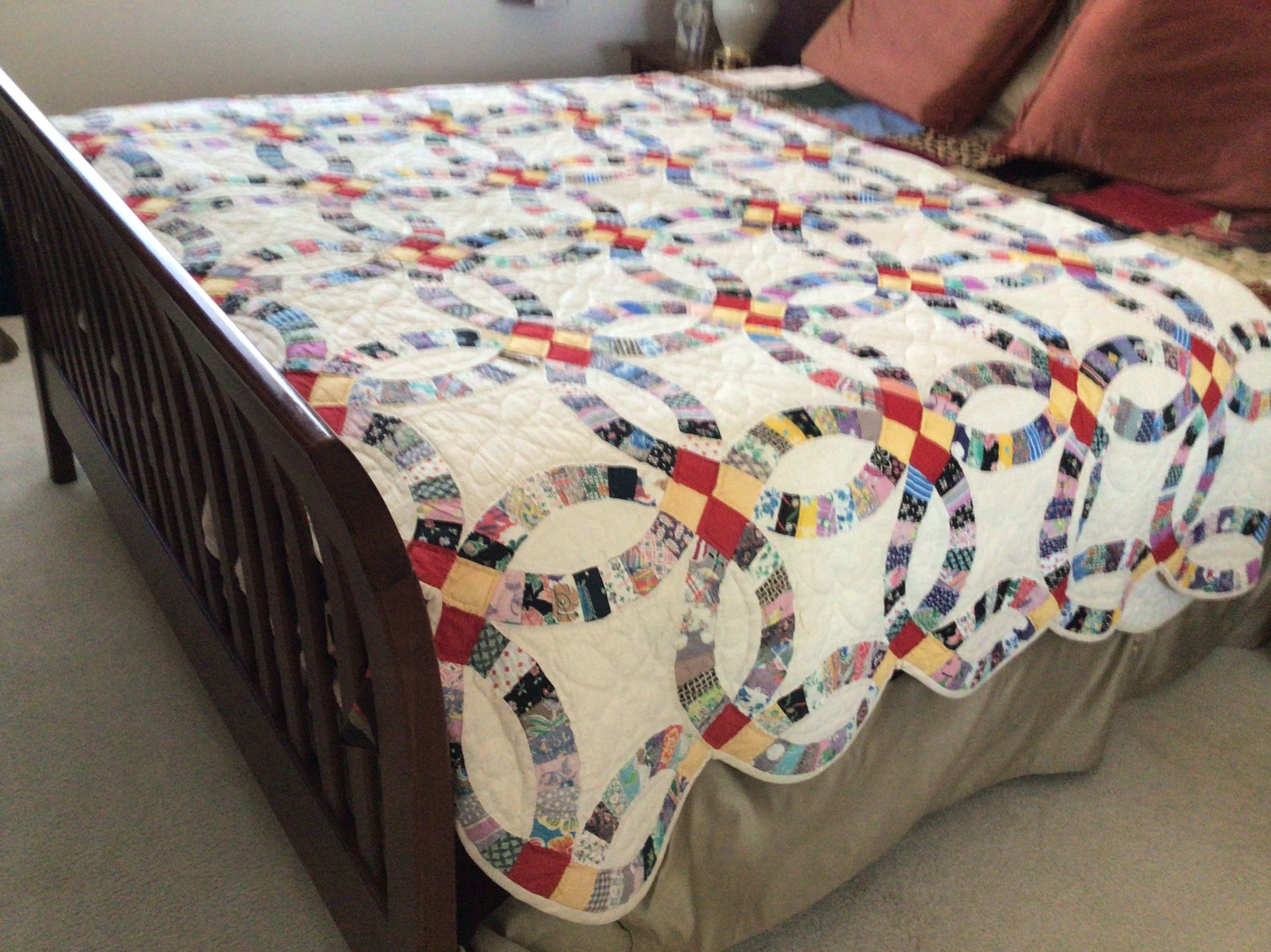 Hand-stitched Quilt For fill-size Bed Wedding Ring Pattern