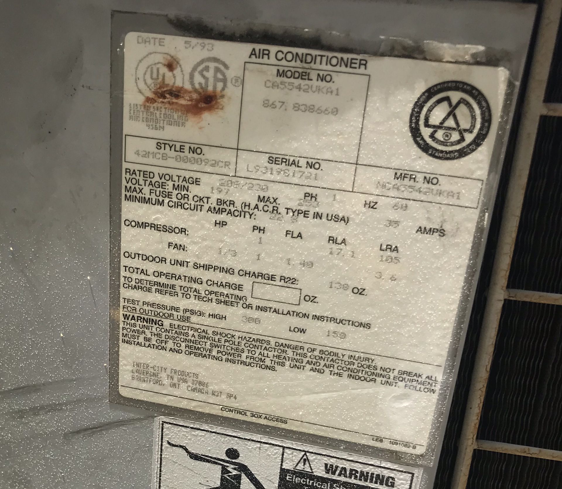 3.5 TON Tempstar Air Conditioning Unit Condenser Condensor AC System