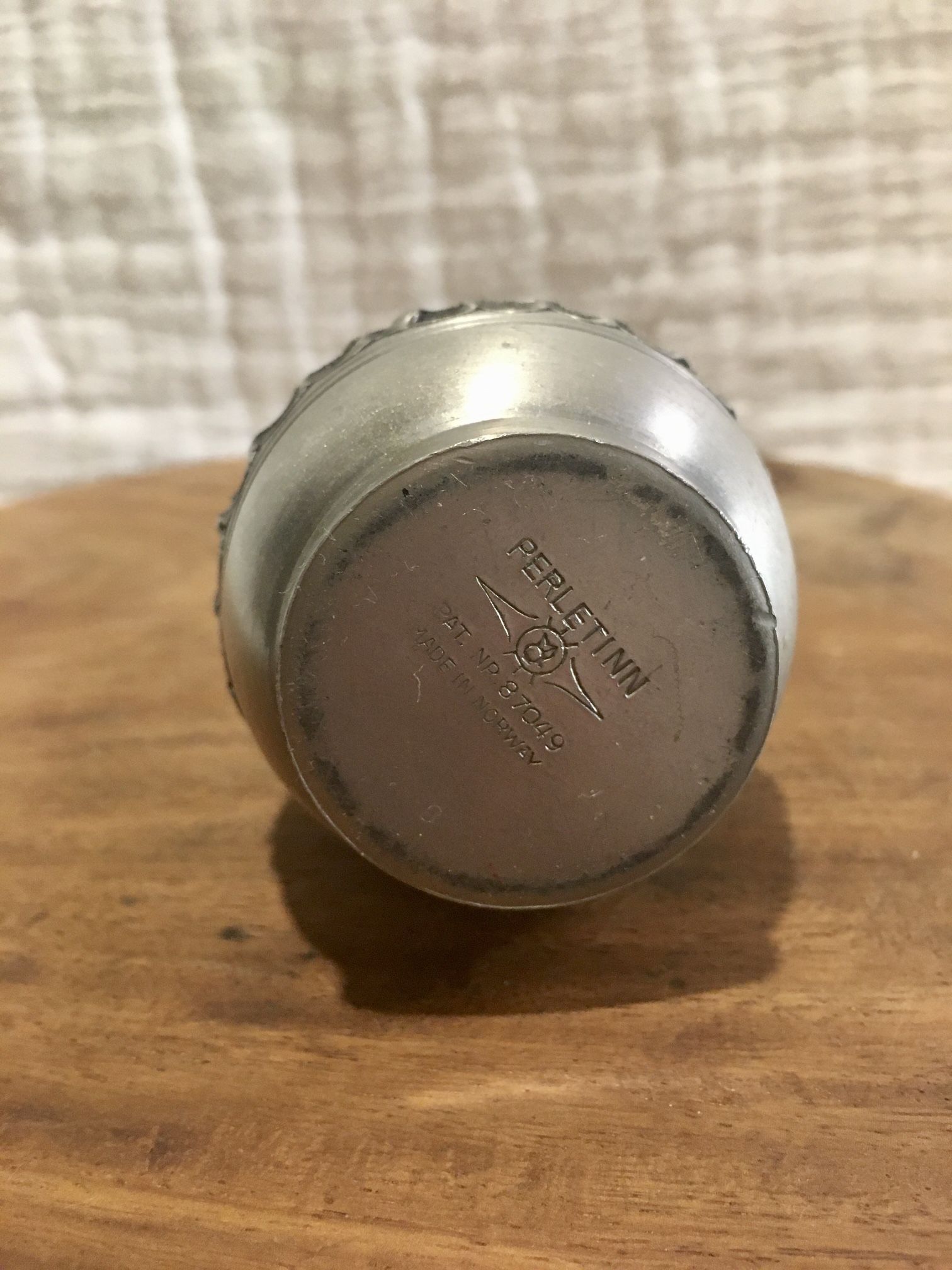 6.5” Vintage PERLETINN NORWAY Slim Pewter Pitcher Vase Mid Century Modern Minimalist Home Decor