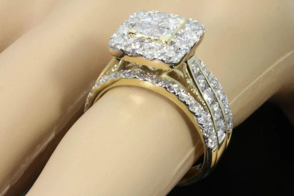 10K YELLOW GOLD 3.25 CARAT WOMEN PRINCESS DIAMOND ENGAGEMENT RING 