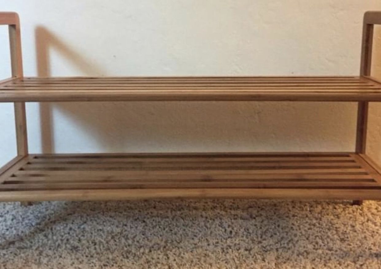 New (In Box) Shoe Rack 2 Tier Natural Bamboo Wooden Organizer Stand Storage Shelf Shoe Shelf