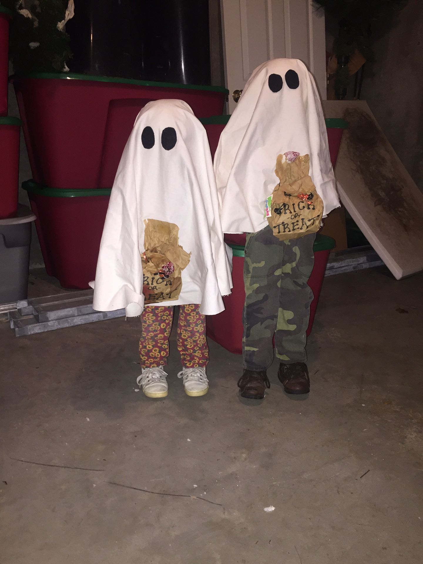Halloween decoration. Boy and girl trick or treaters