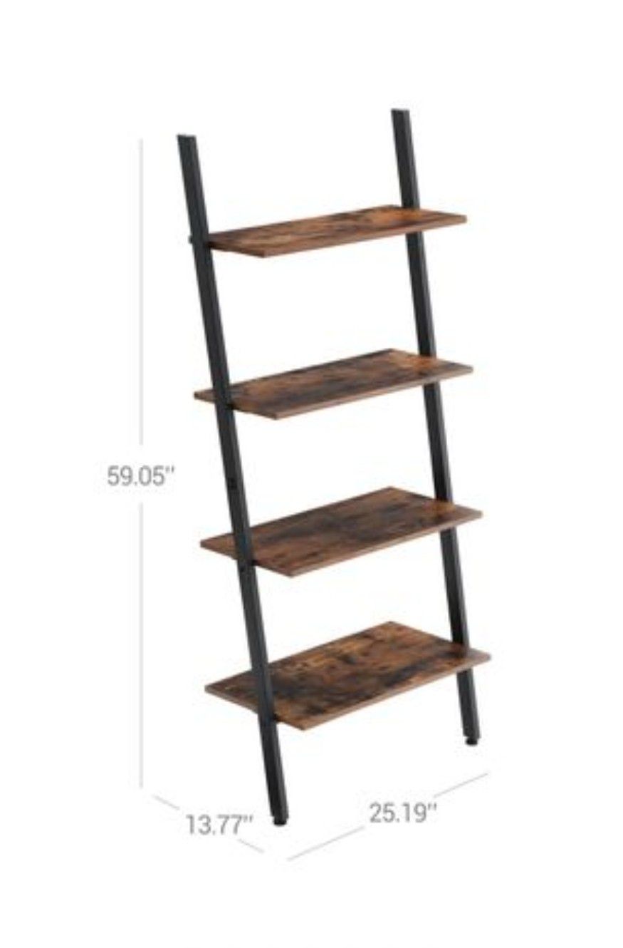 Industrial Ladder Shelf, 4-Tier Bookshelf, Storage Rack Shelves, for Living Room, Kitchen, Office, Iron, Stable, Sloping, Leaning Against The Wall, Ru