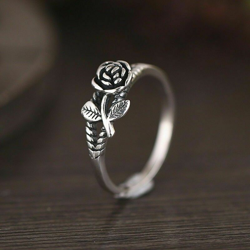 Fashion Rose Flower 925 Silver Jewelry Wedding Rings for Women Ring Size 6-10