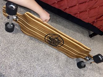 White Wave Bamboo Longboard Skateboard.  Thumbnail